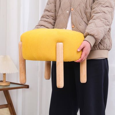 Contemporary Simplicity Corduroy Sponge Round Wood Frame Low Stool Backless Armless For Living Room