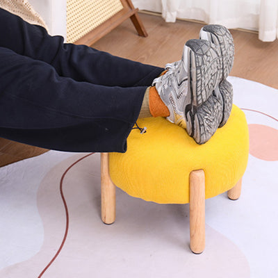 Contemporary Simplicity Corduroy Sponge Round Wood Frame Low Stool Backless Armless For Living Room