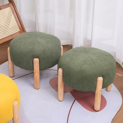 Contemporary Simplicity Corduroy Sponge Round Wood Frame Low Stool Backless Armless For Living Room