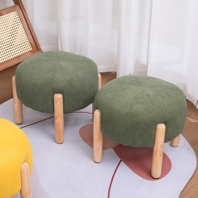 Contemporary Simplicity Corduroy Sponge Round Wood Frame Low Stool Backless Armless For Living Room