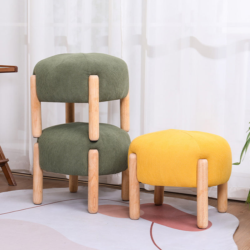 Contemporary Simplicity Corduroy Sponge Round Wood Frame Low Stool Backless Armless For Living Room