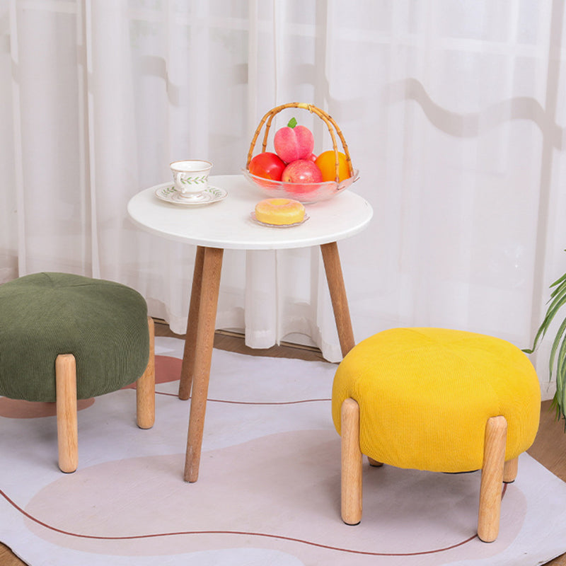 Contemporary Simplicity Corduroy Sponge Round Wood Frame Low Stool Backless Armless For Living Room