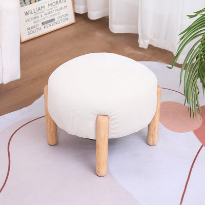 Contemporary Simplicity Corduroy Sponge Round Wood Frame Low Stool Backless Armless For Living Room