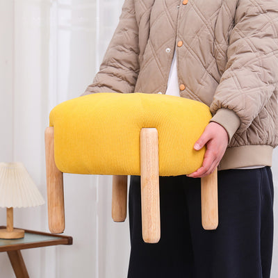 Contemporary Simplicity Corduroy Sponge Round Wood Frame Low Stool Backless Armless For Living Room