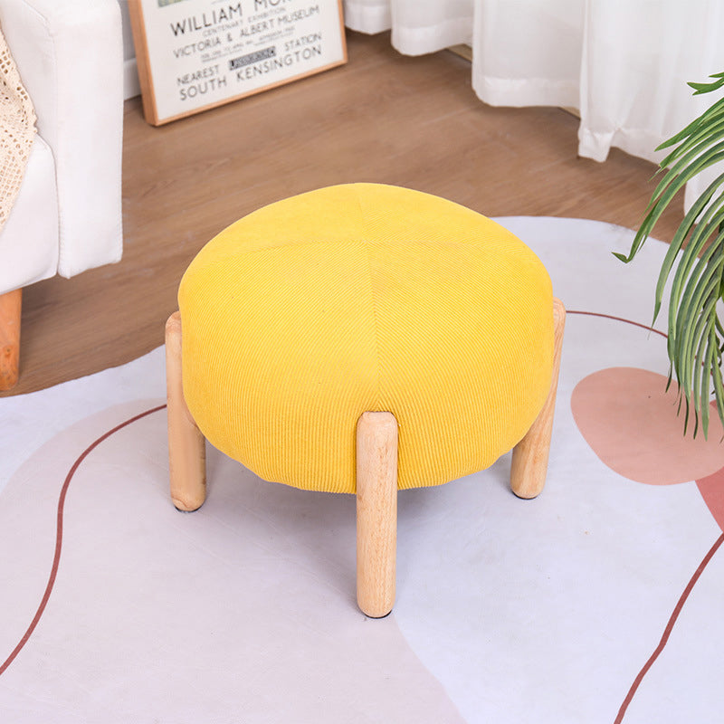 Contemporary Simplicity Corduroy Sponge Round Wood Frame Low Stool Backless Armless For Living Room