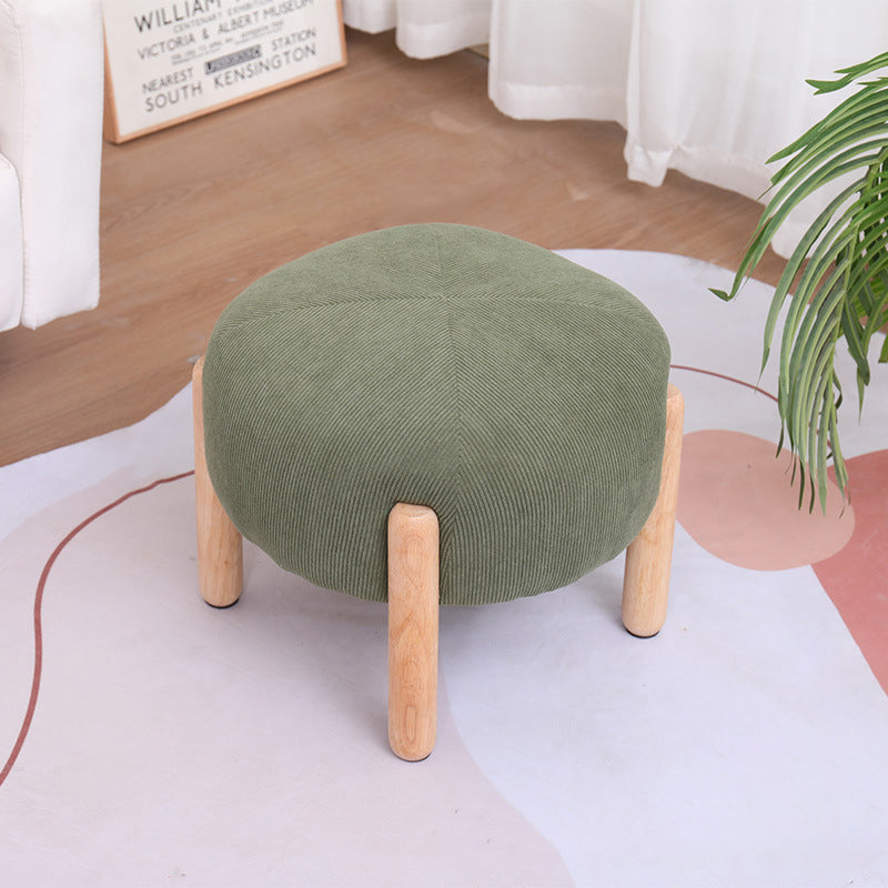 Contemporary Simplicity Corduroy Sponge Round Wood Frame Low Stool Backless Armless For Living Room
