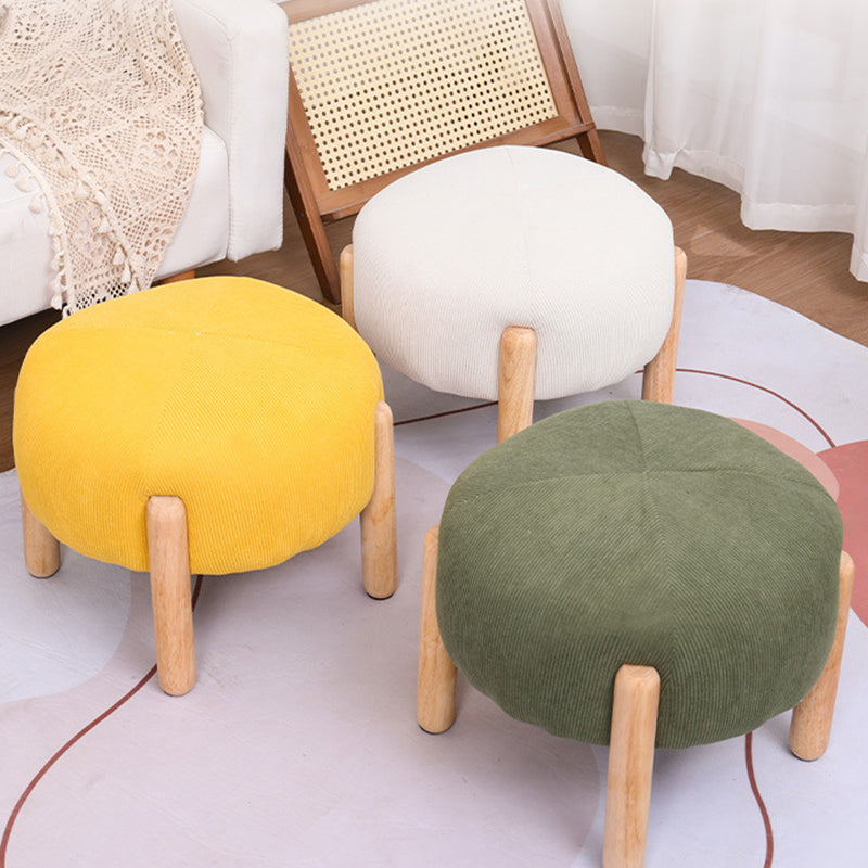 Contemporary Simplicity Corduroy Sponge Round Wood Frame Low Stool Backless Armless For Living Room