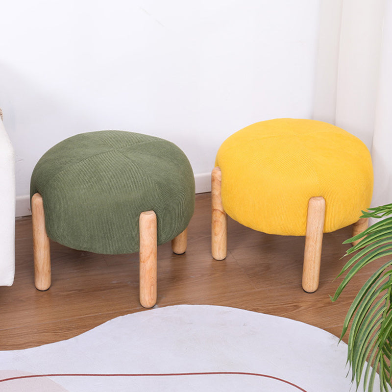 Contemporary Simplicity Corduroy Sponge Round Wood Frame Low Stool Backless Armless For Living Room