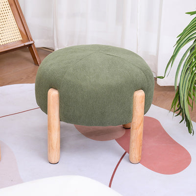 Contemporary Simplicity Corduroy Sponge Round Wood Frame Low Stool Backless Armless For Living Room
