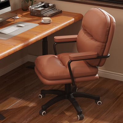 Modern Minimalist PU Leather Nylon Mid-Back Height Adjustable Desk Chair Backrest Armrest For Home Office