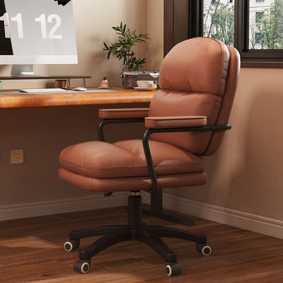 Modern Minimalist PU Leather Nylon Mid-Back Height Adjustable Desk Chair Backrest Armrest For Home Office