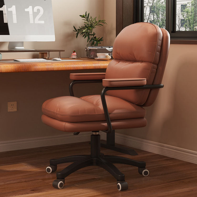 Modern Minimalist PU Leather Nylon Mid-Back Height Adjustable Desk Chair Backrest Armrest For Home Office
