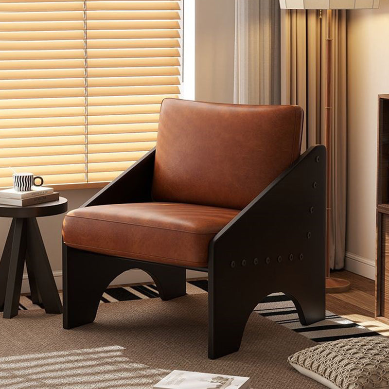 Modern Mid-century Cotton Linen Fabric Oil Wax Leather Plywood Sponge Rectangular Sofa Backrest Armrest For Living Room