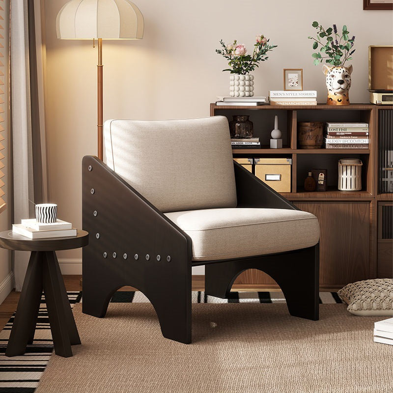 Modern Mid-century Cotton Linen Fabric Oil Wax Leather Plywood Sponge Rectangular Sofa Backrest Armrest For Living Room