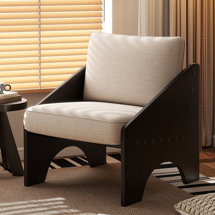 Modern Mid-century Cotton Linen Fabric Oil Wax Leather Plywood Sponge Rectangular Sofa Backrest Armrest For Living Room