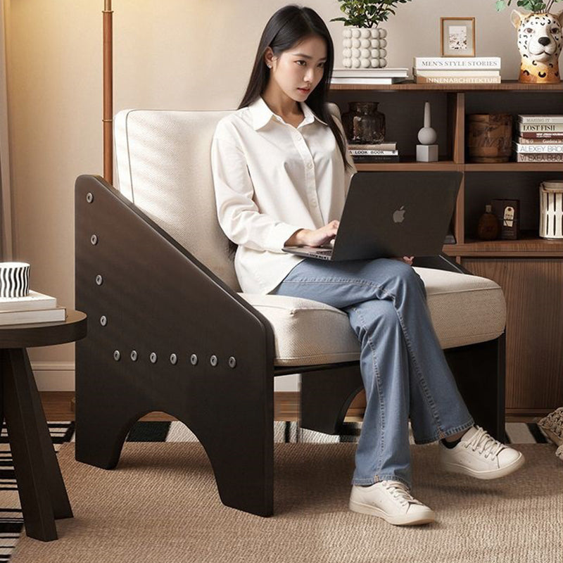 Modern Mid-century Cotton Linen Fabric Oil Wax Leather Solid Pine Wood Board Frame Sponge Rectangular Sofa Backrest Armrest For Living Room