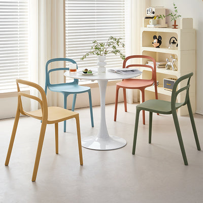 Modern Minimalist PP Plastic Rectangular Curve Dining Chair Backrest Armless For Dining Room