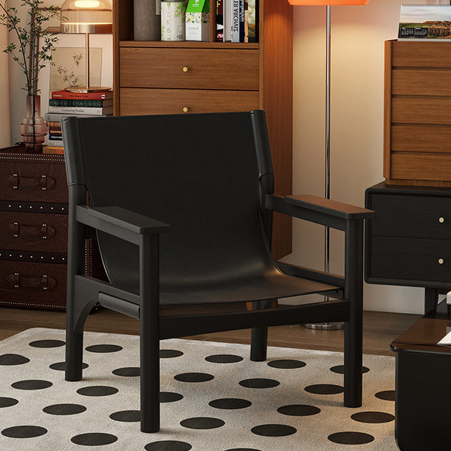 Modern Mid-century Saddle Leather Ash Wood Rectangular Accent Chair Backrest Armrest For Living Room