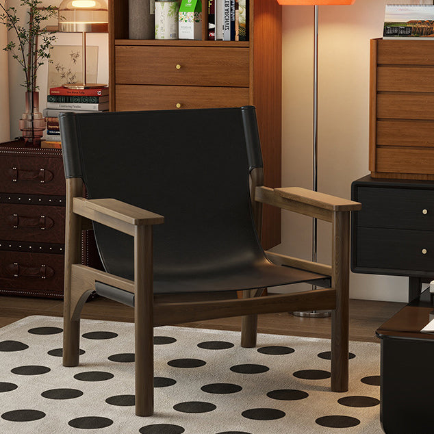 Moderner Mid-Century Sattel Leder Eschenholz Rechteckiger Akzentstuhl Rückenlehne Armlehne Für Wohnzimmer 
