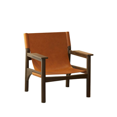 Modern Mid-century Saddle Leather Ash Wood Rectangular Accent Chair Backrest Armrest For Living Room