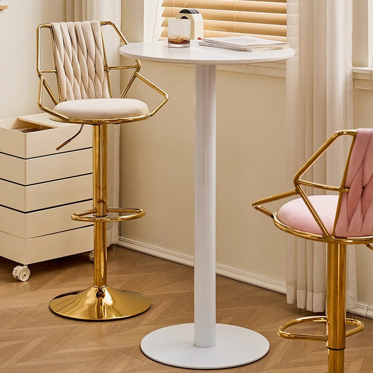 Modern Luxury Velvet Sponge Steel Frame Curved Bar Stool Backrest Armrest Swivel For Living Room