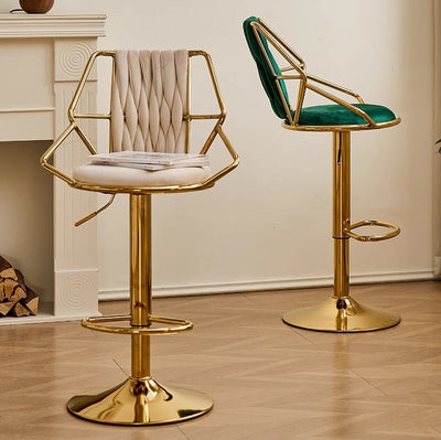 Modern Luxury Velvet Sponge Steel Frame Curved Bar Stool Backrest Armrest Swivel For Living Room