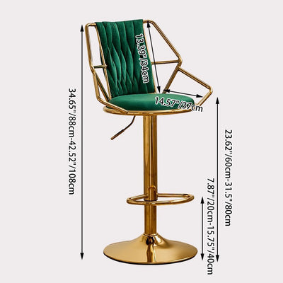 Modern Luxury Velvet Sponge Steel Frame Curved Bar Stool Backrest Armrest Swivel For Living Room