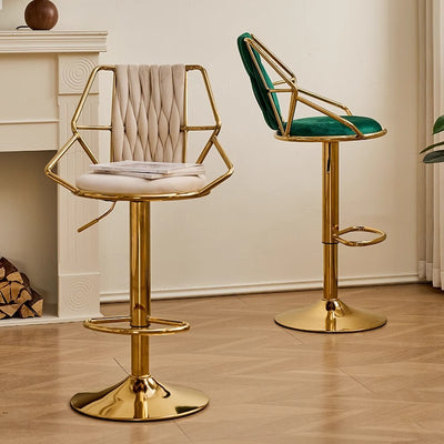 Modern Luxury Velvet Sponge Steel Frame Curved Bar Stool Backrest Armrest Swivel For Living Room
