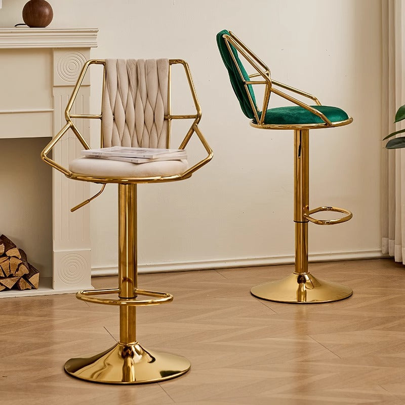 Modern Luxury Velvet Sponge Steel Frame Curved Bar Stool Backrest Armrest Swivel For Living Room