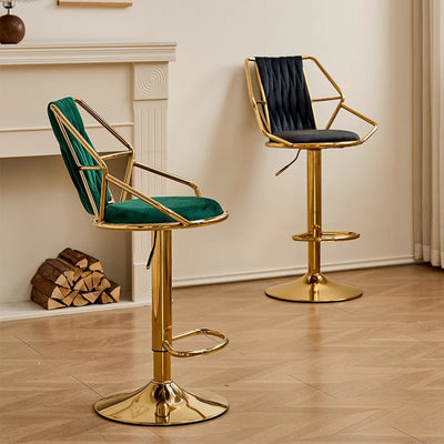Modern Luxury Velvet Sponge Steel Frame Curved Bar Stool Backrest Armrest Swivel For Living Room