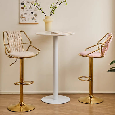 Modern Luxury Velvet Sponge Steel Frame Curved Bar Stool Backrest Armrest Swivel For Living Room