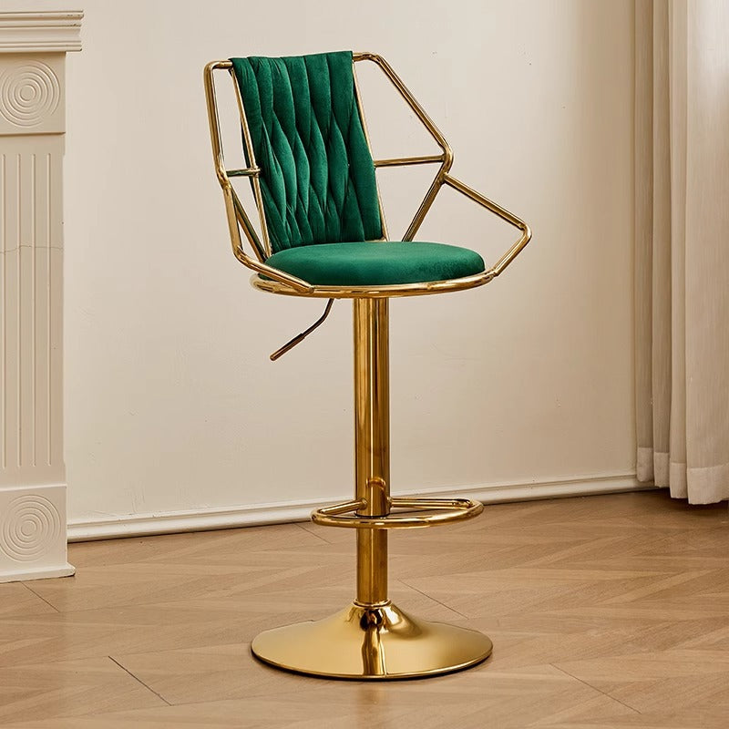 Modern Luxury Velvet Sponge Steel Frame Curved Bar Stool Backrest Armrest Swivel For Living Room