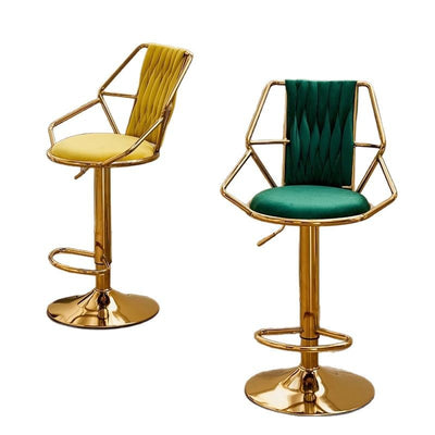 Modern Luxury Velvet Sponge Steel Frame Curved Bar Stool Backrest Armrest Swivel For Living Room