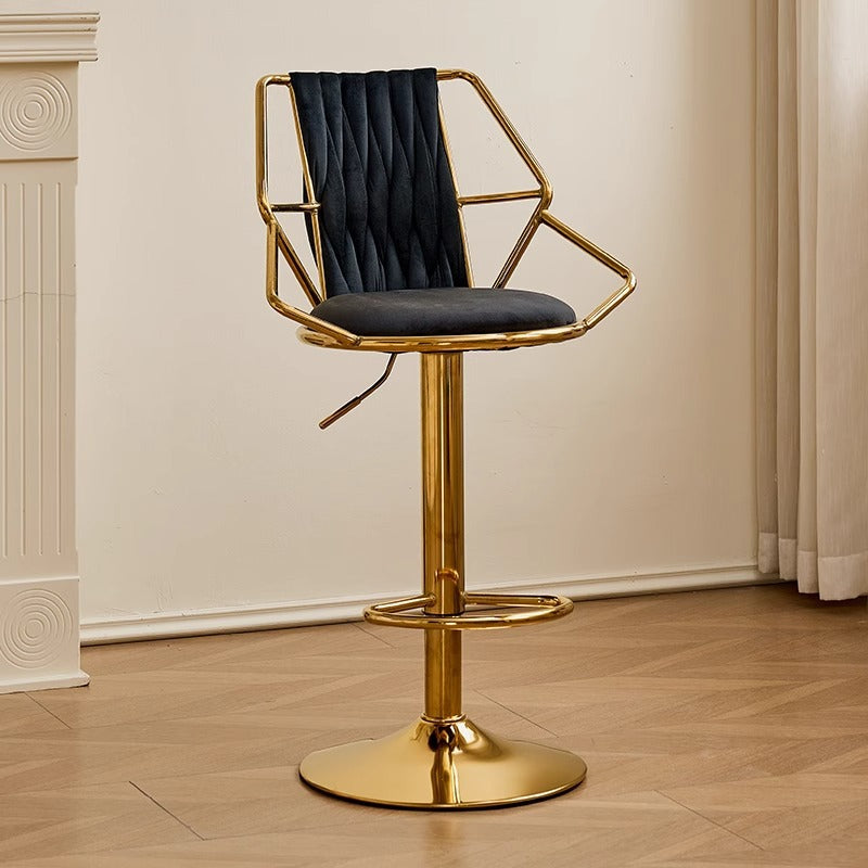 Modern Luxury Velvet Sponge Steel Frame Curved Bar Stool Backrest Armrest Swivel For Living Room