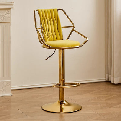 Modern Luxury Velvet Sponge Steel Frame Curved Bar Stool Backrest Armrest Swivel For Living Room