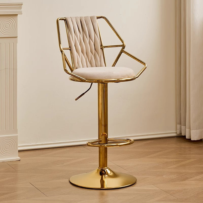 Modern Luxury Velvet Sponge Steel Frame Curved Bar Stool Backrest Armrest Swivel For Living Room
