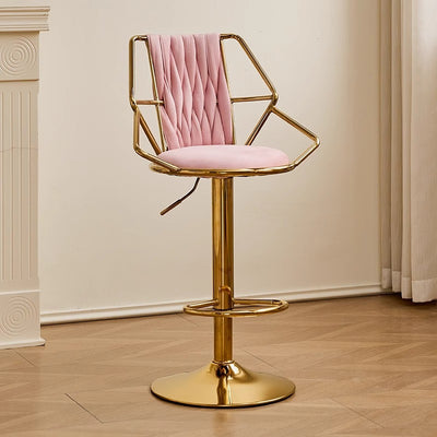 Modern Luxury Velvet Sponge Steel Frame Curved Bar Stool Backrest Armrest Swivel For Living Room