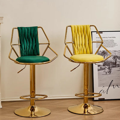Modern Luxury Velvet Sponge Steel Frame Curved Bar Stool Backrest Armrest Swivel For Living Room