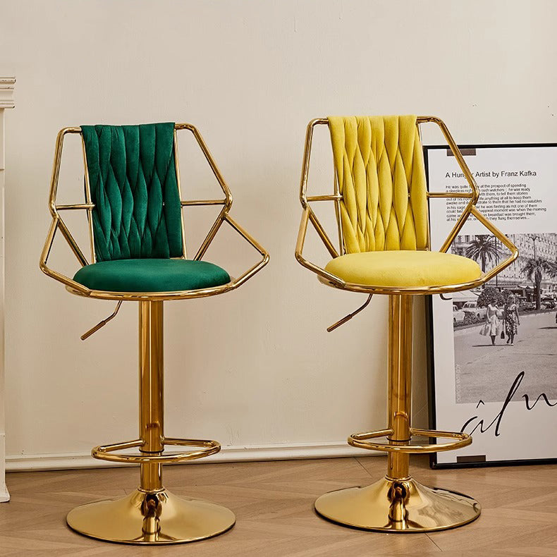 Modern Luxury Velvet Sponge Steel Frame Curved Bar Stool Backrest Armrest Swivel For Living Room