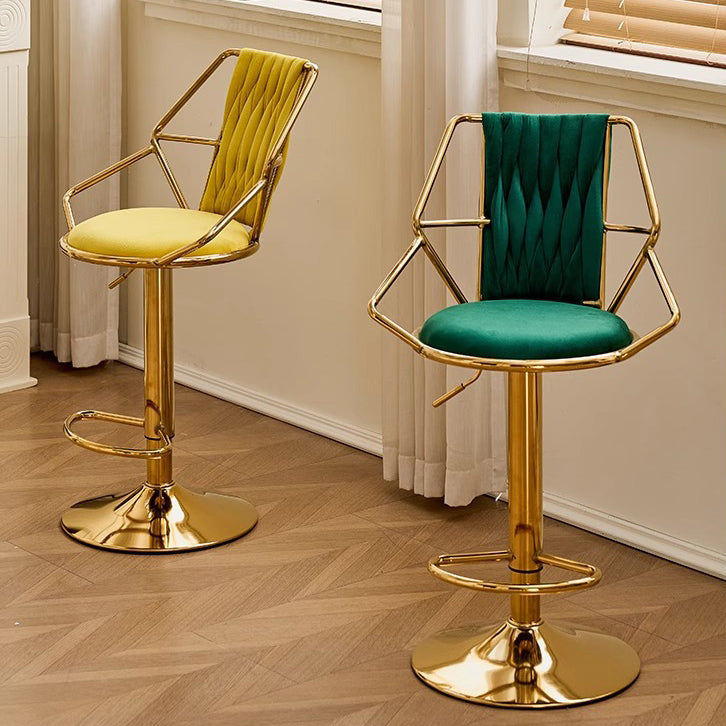 Modern Luxury Velvet Sponge Steel Frame Curved Bar Stool Backrest Armrest Swivel For Living Room
