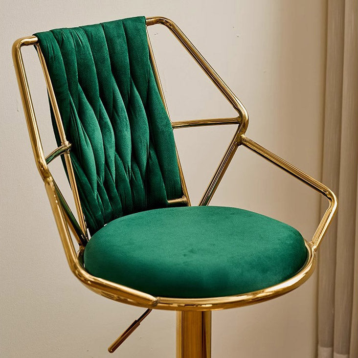 Modern Luxury Velvet Sponge Steel Frame Curved Bar Stool Backrest Armrest Swivel For Living Room