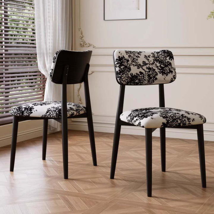 Traditional Vintage Faux Leather Rubberwood Sponge Curve Dining Chair Backrest Armless For Dining Room