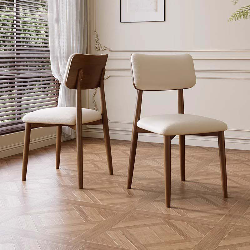 Traditional Vintage Faux Leather Rubberwood Sponge Curve Dining Chair Backrest Armless For Dining Room