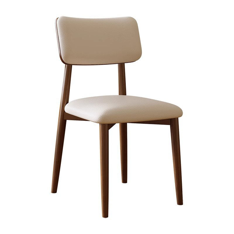 Traditional Vintage Faux Leather Rubberwood Sponge Curve Dining Chair Backrest Armless For Dining Room