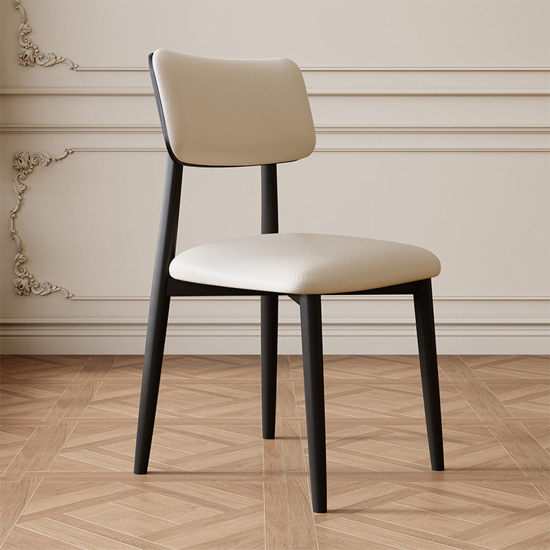 Traditional Vintage Faux Leather Rubberwood Sponge Curve Dining Chair Backrest Armless For Dining Room