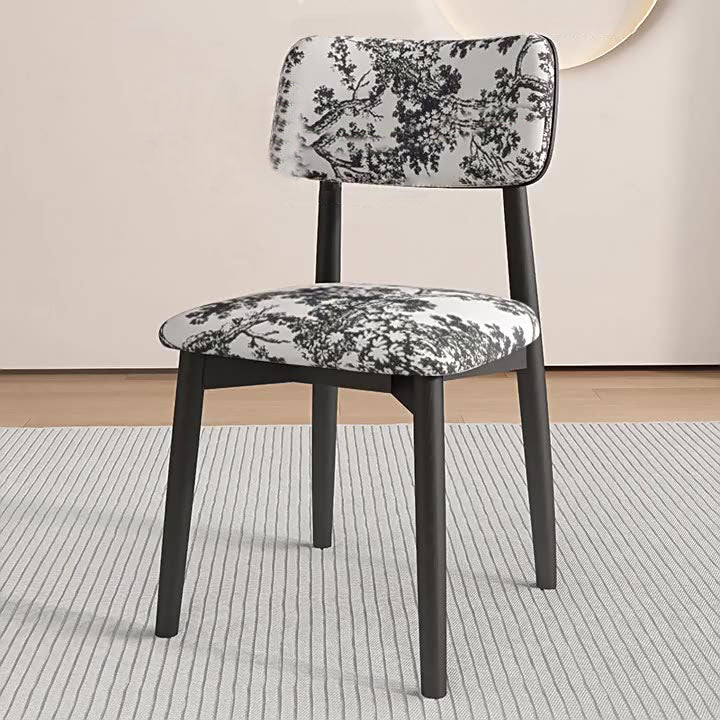 Traditional Vintage Faux Leather Rubberwood Sponge Curve Dining Chair Backrest Armless For Dining Room