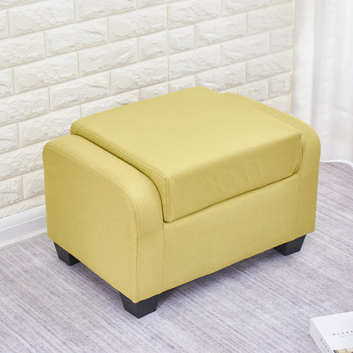Moderner minimalistischer niedriger Hocker aus Kunstfaser-Leinen, Schwamm, Massivholz und Kunststoff, rechteckig, mit Rückenlehne, ohne Armlehnen, für das Wohnzimmer 