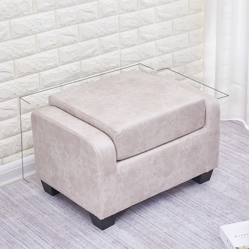 Moderner minimalistischer niedriger Hocker aus Kunstfaser-Leinen, Schwamm, Massivholz und Kunststoff, rechteckig, mit Rückenlehne, ohne Armlehnen, für das Wohnzimmer 