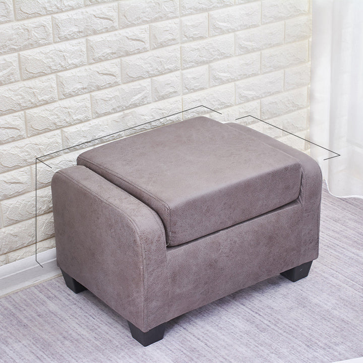 Moderner minimalistischer niedriger Hocker aus Kunstfaser-Leinen, Schwamm, Massivholz und Kunststoff, rechteckig, mit Rückenlehne, ohne Armlehnen, für das Wohnzimmer 