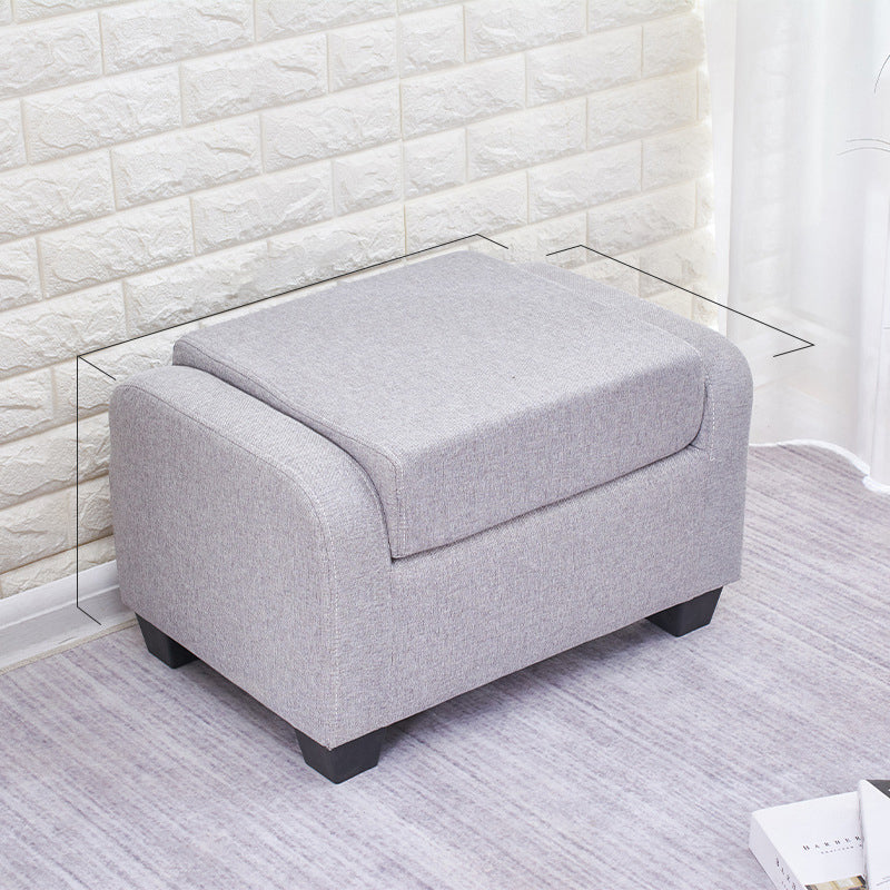 Moderner minimalistischer niedriger Hocker aus Kunstfaser-Leinen, Schwamm, Massivholz und Kunststoff, rechteckig, mit Rückenlehne, ohne Armlehnen, für das Wohnzimmer 